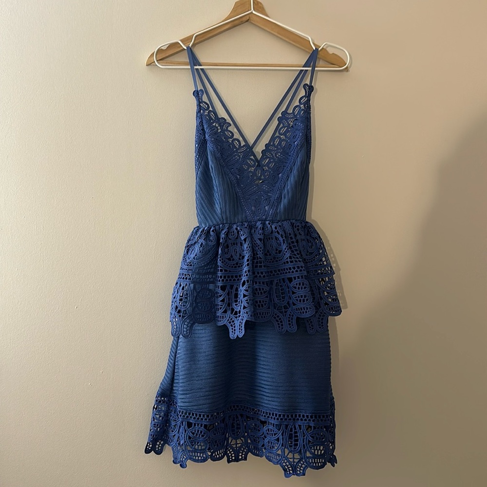 Self-Portrait Navy Lace Halter Mini Dress Backless Vacation Party Dress